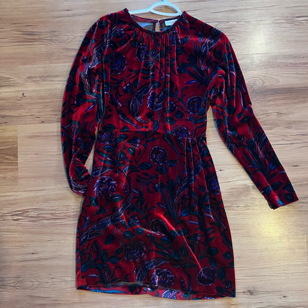 Sandro Velvet floral long sleeve cocktail dress